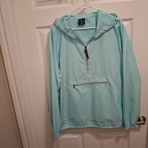 Charles River Apparel Pack-N-Go Windbreaker Pullover Aqua Blue Large Rain Jacket